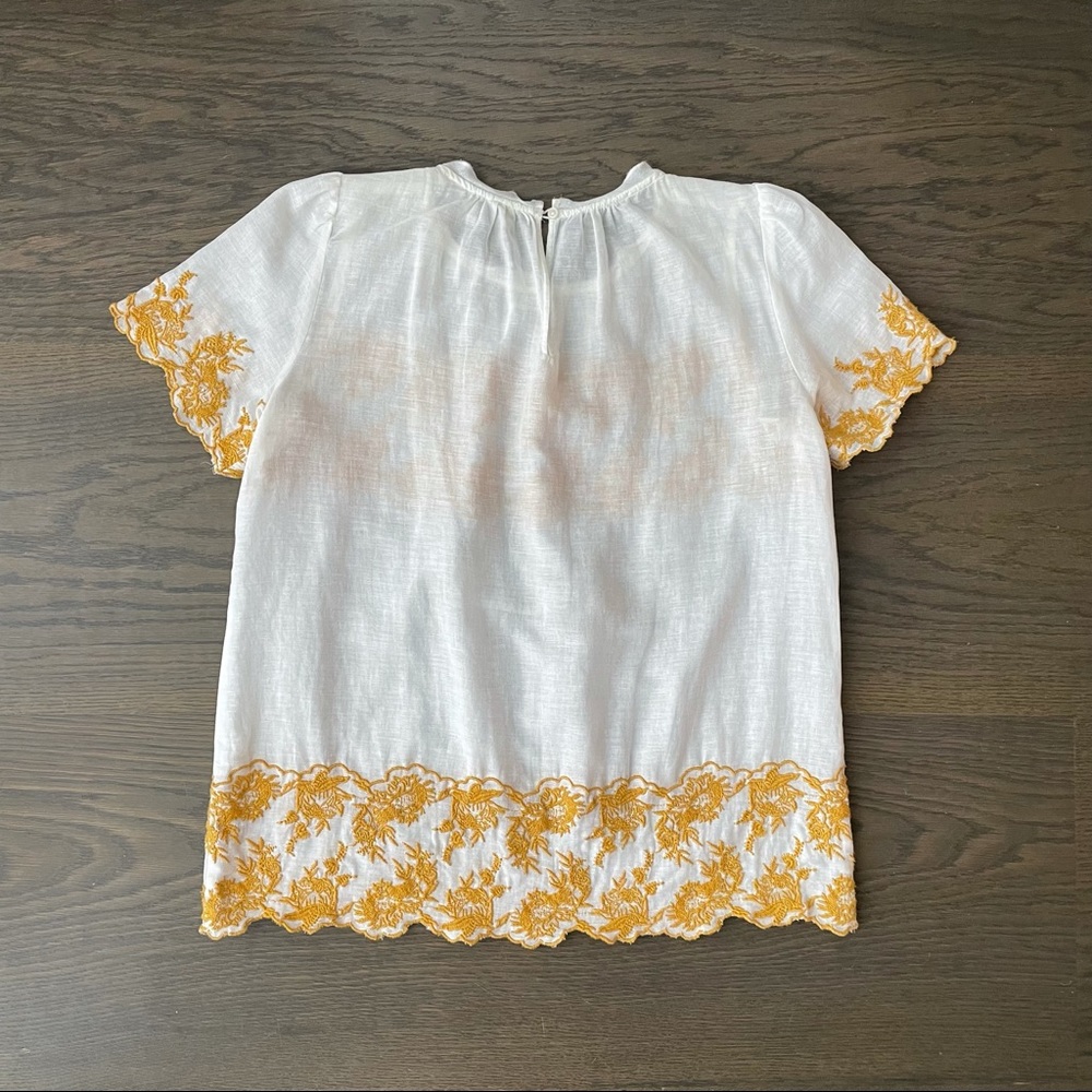 LOFT White Top with Mustard Yellow Embroidery - Picture 5 of 6